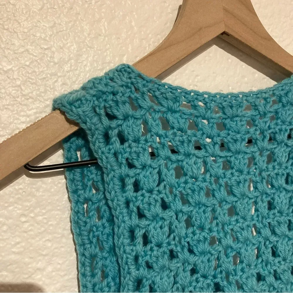 Vintage Handmade Open Sweater Vest Tie Front Knitted Small